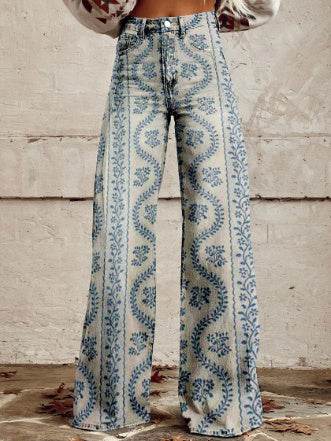 Pantalon large en faux denim fin - Droxev