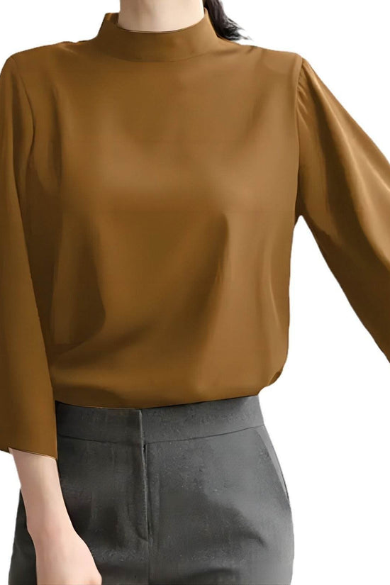 Chemise décontractée à col montant et manches bouffantes - Droxev