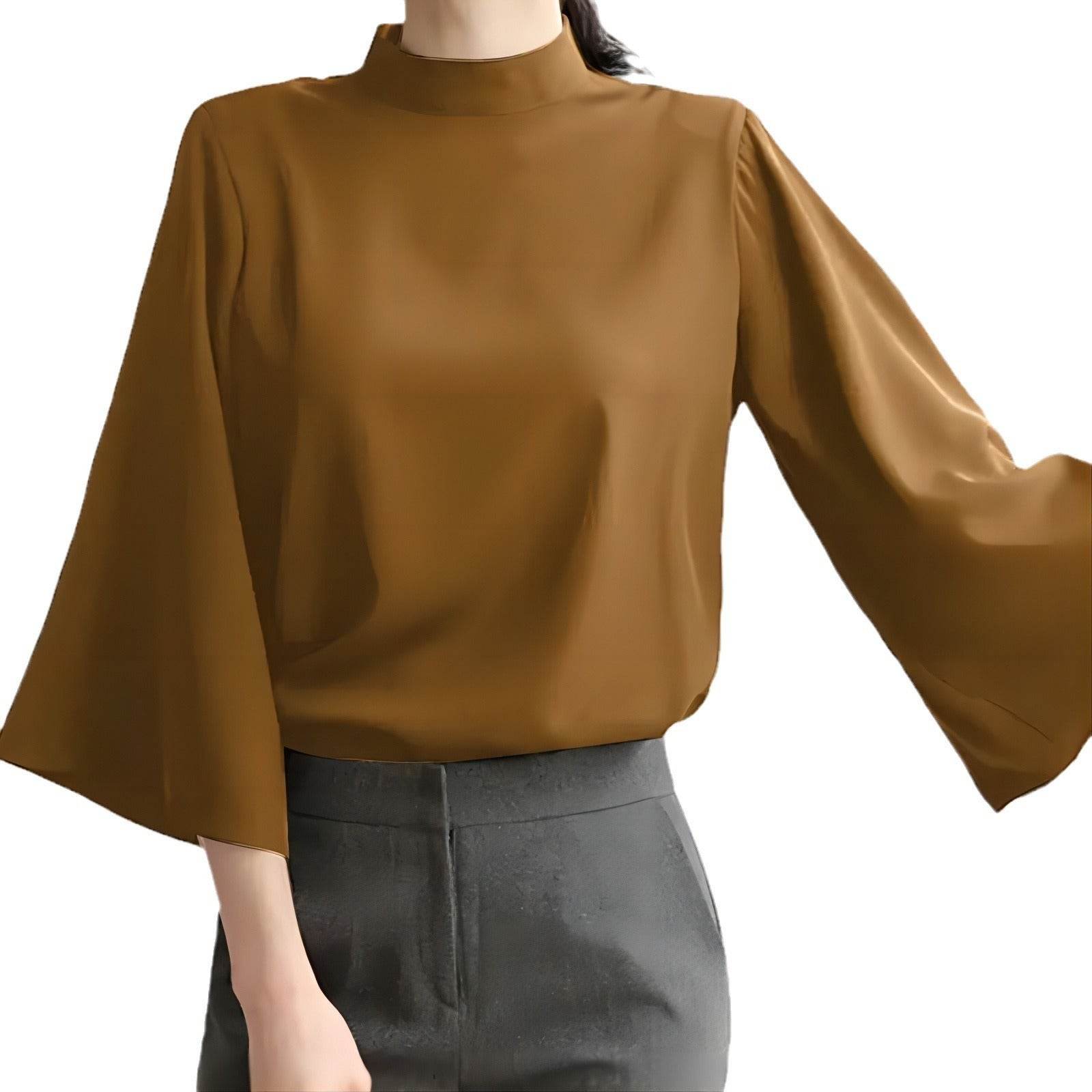 Chemise décontractée à col montant et manches bouffantes - Droxev
