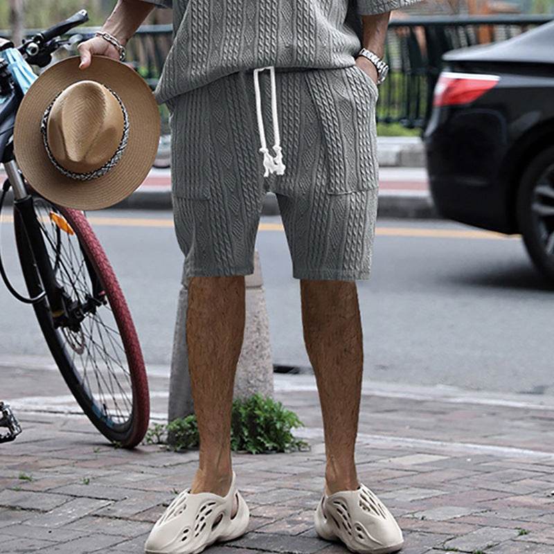Short jacquard décontracté multi-poches pour le sport, droit et large, style printemps-été - Droxev