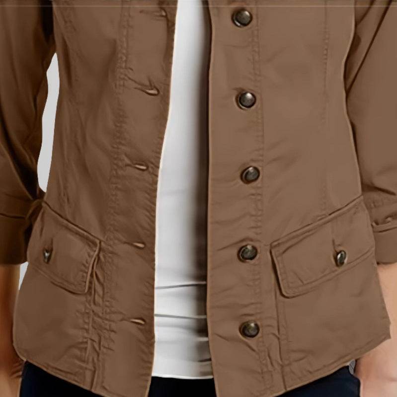 Veste décontractée à simple boutonnage et manches retroussables de couleur unie - Droxev