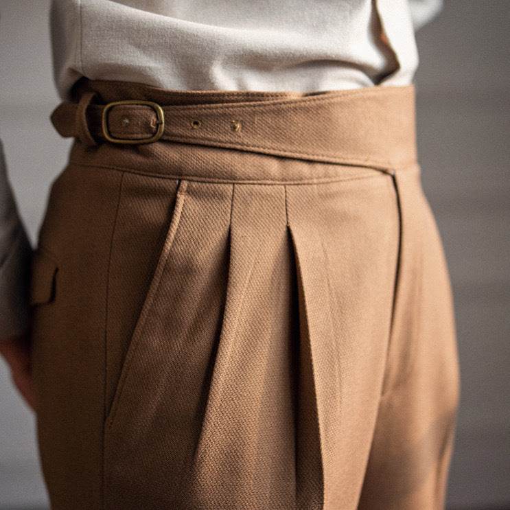 Pantalon de costume décontracté taille haute pour homme, coupe droite, style britannique - Droxev