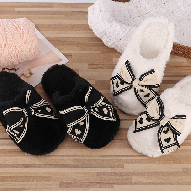 Pantoufles à nœud pour femmes, chaussures de maison chaudes et antidérapantes - Droxev