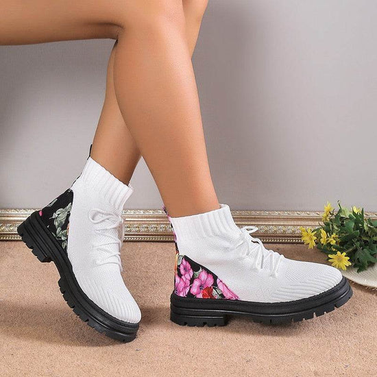 Chaussures en maille respirantes et élastiques pour femmes, bottines montantes pour l'automne et l'hiver - Droxev