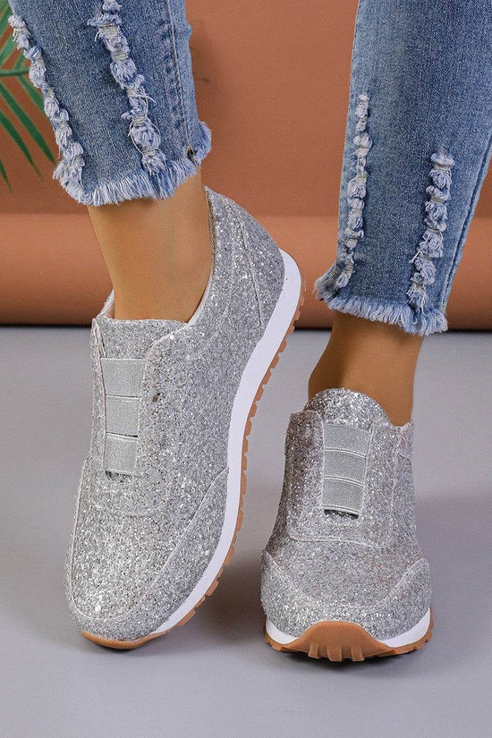 Chaussures plates à paillettes dorées et argentées pour femmes, chaussures de marche décontractées pour l'extérieur et la course à pied - Droxev