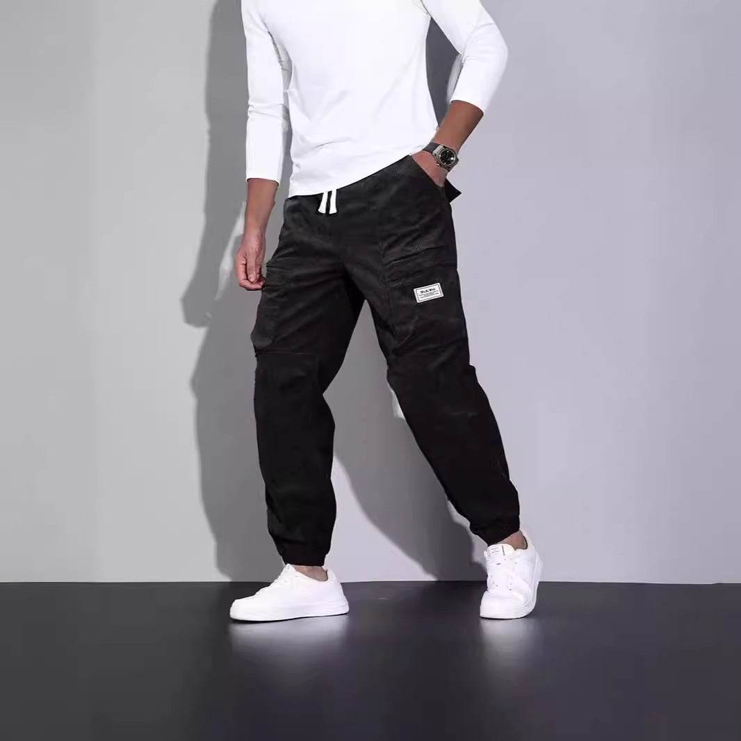 Salopette en velours côtelé pour homme, pantalon ample décontracté à nouer à la cheville, multi-poches - Droxev