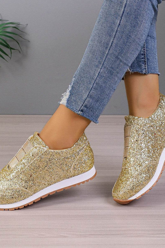 Chaussures plates à paillettes dorées et argentées pour femmes, chaussures de marche décontractées pour l'extérieur et la course à pied - Droxev