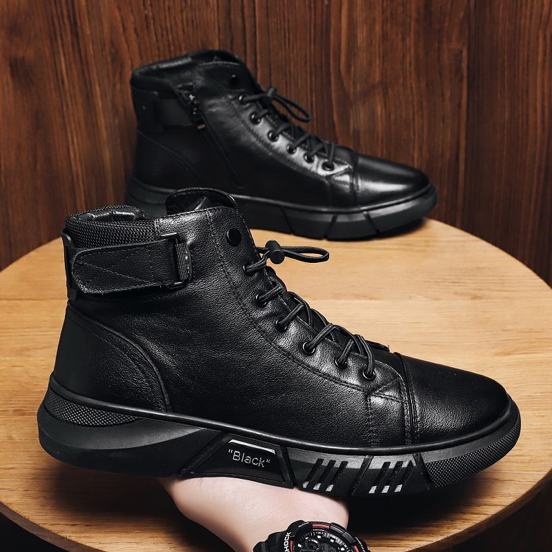 Bottes Martin décontractées en cuir et peluche pour homme