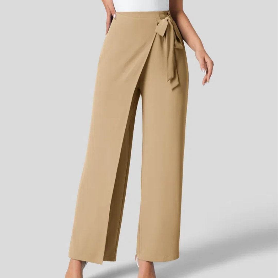 Pantalon large taille haute pour femme avec fermeture éclair invisible sur le côté - Droxev