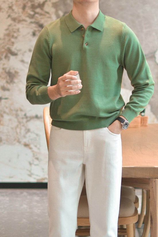 Chemise en tricot à revers vintage vert menthe pour hommes - Droxev