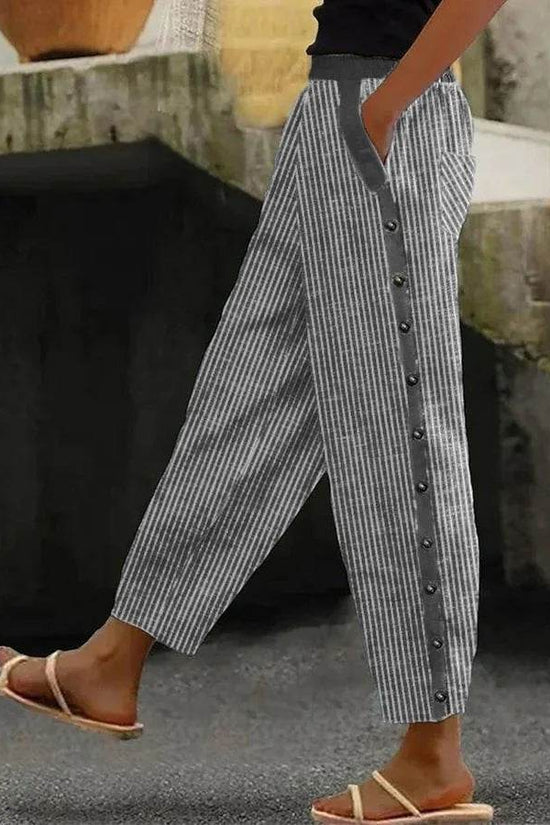 Pantalon décontracté en lin imprimé exquis - Droxev