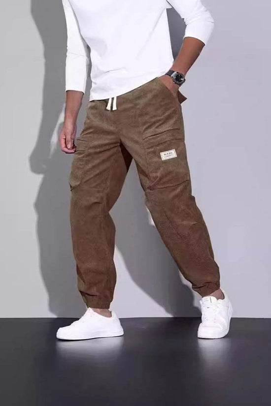 Salopette en velours côtelé pour homme, pantalon ample décontracté à nouer à la cheville, multi-poches - Droxev