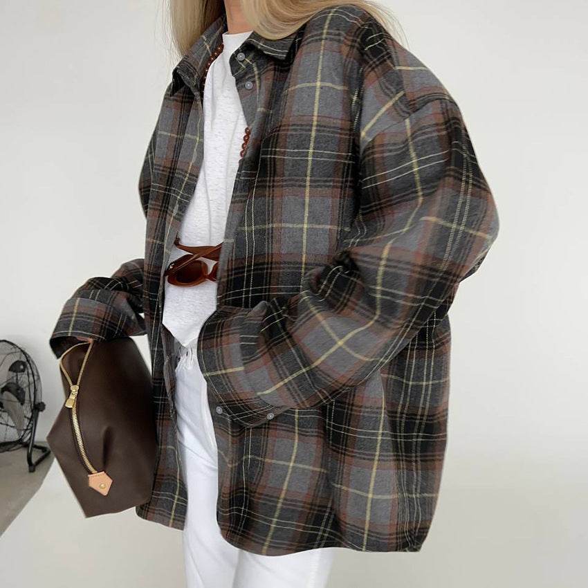 Chemise à manches longues à la mode rétro ample - Droxev