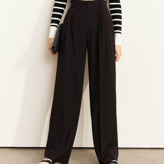 Pantalon de costume taille haute, pantalon décontracté drapé à jambes larges - Droxev