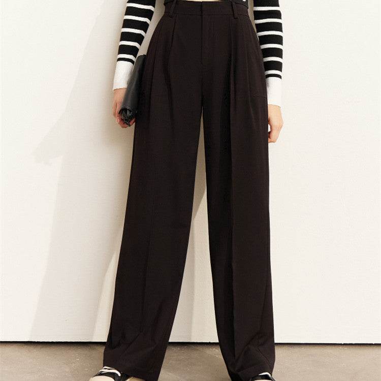 Pantalon de costume taille haute, pantalon décontracté drapé à jambes larges - Droxev