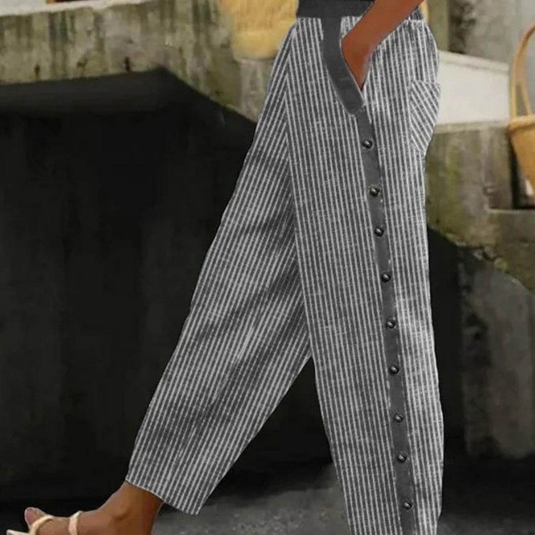 Pantalon décontracté en lin imprimé exquis - Droxev