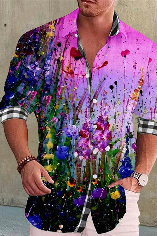 Chemise homme imprimée en lin et bambou de couleur assortie - Droxev