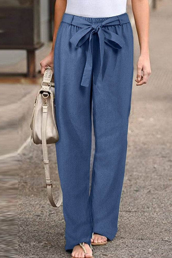 Pantalon décontracté en lin de couleur unie - Droxev