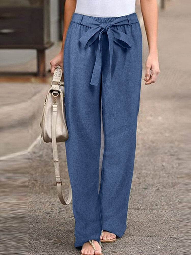 Pantalon décontracté en lin de couleur unie - Droxev