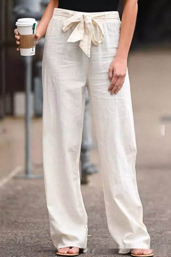 Pantalon décontracté en lin de couleur unie - Droxev