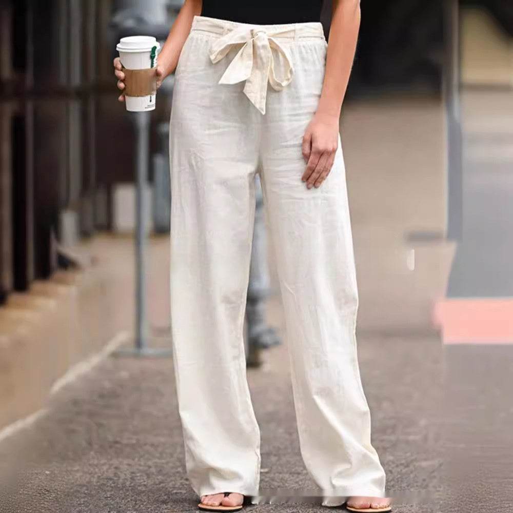 Pantalon décontracté en lin de couleur unie - Droxev