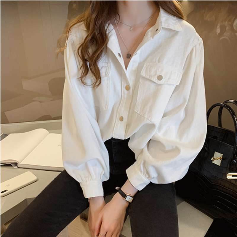 Chemisiers et chemises pour femmes, poches, manches longues, mode coréenne unie, printemps - Droxev
